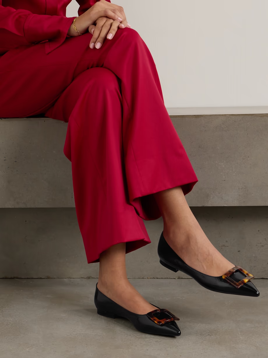 Gommettine buckled glossed crinkled-leather ballet flats Gommettine buckled glossed crinkled-leather ballet flats