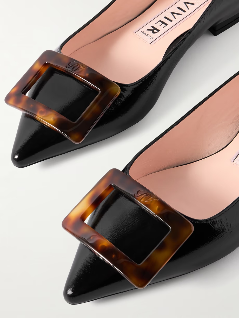 Gommettine buckled glossed crinkled-leather ballet flats Gommettine buckled glossed crinkled-leather ballet flats