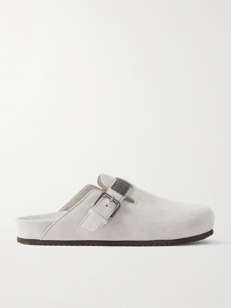 Bead-embellished suede clogs Bead-embellished suede clogs