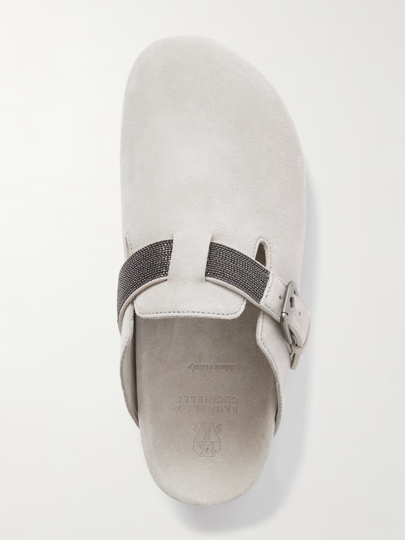 Bead-embellished suede clogs Bead-embellished suede clogs