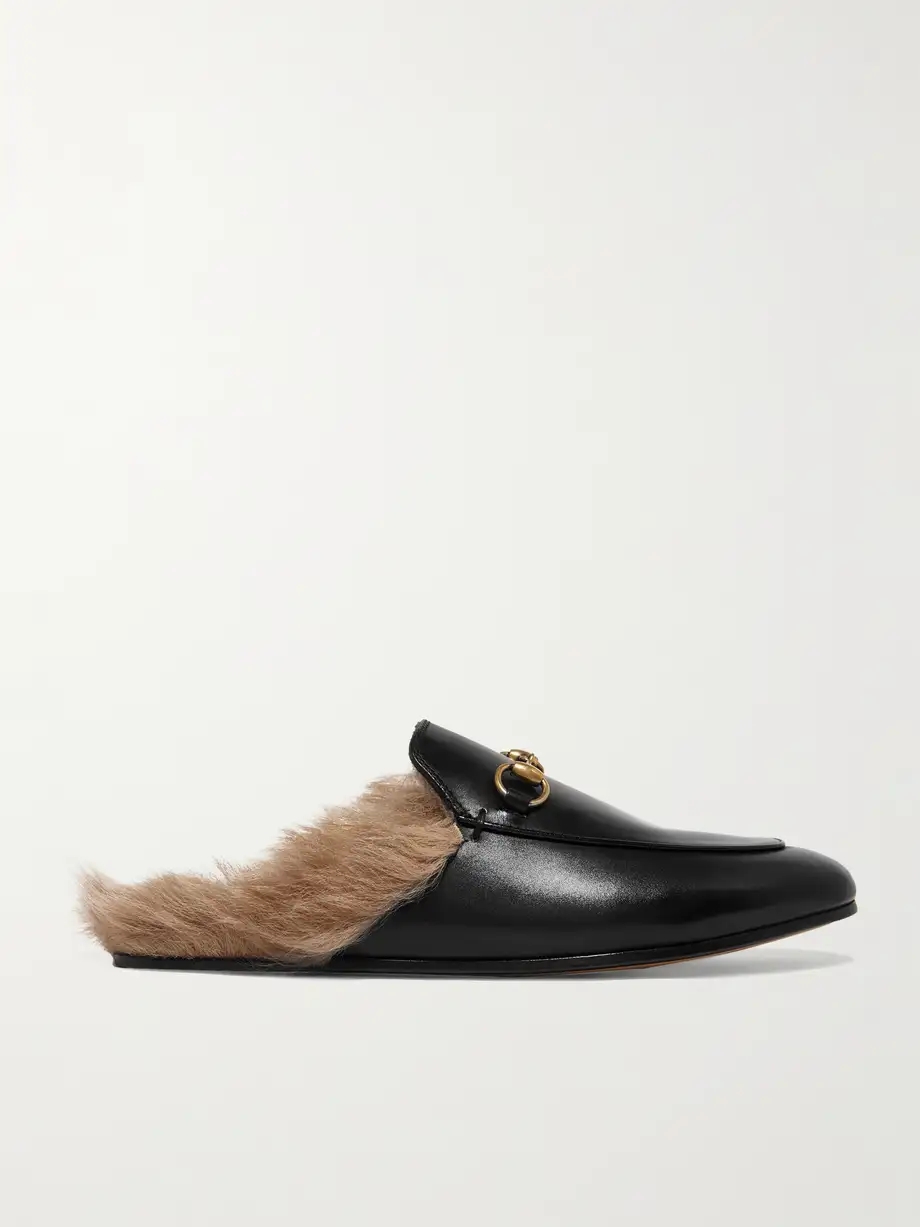 Princetown horsebit-detailed shearling-lined leather slippers