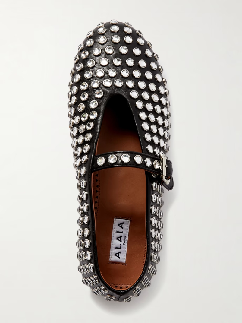 Crystal-embellished leather ballet flats