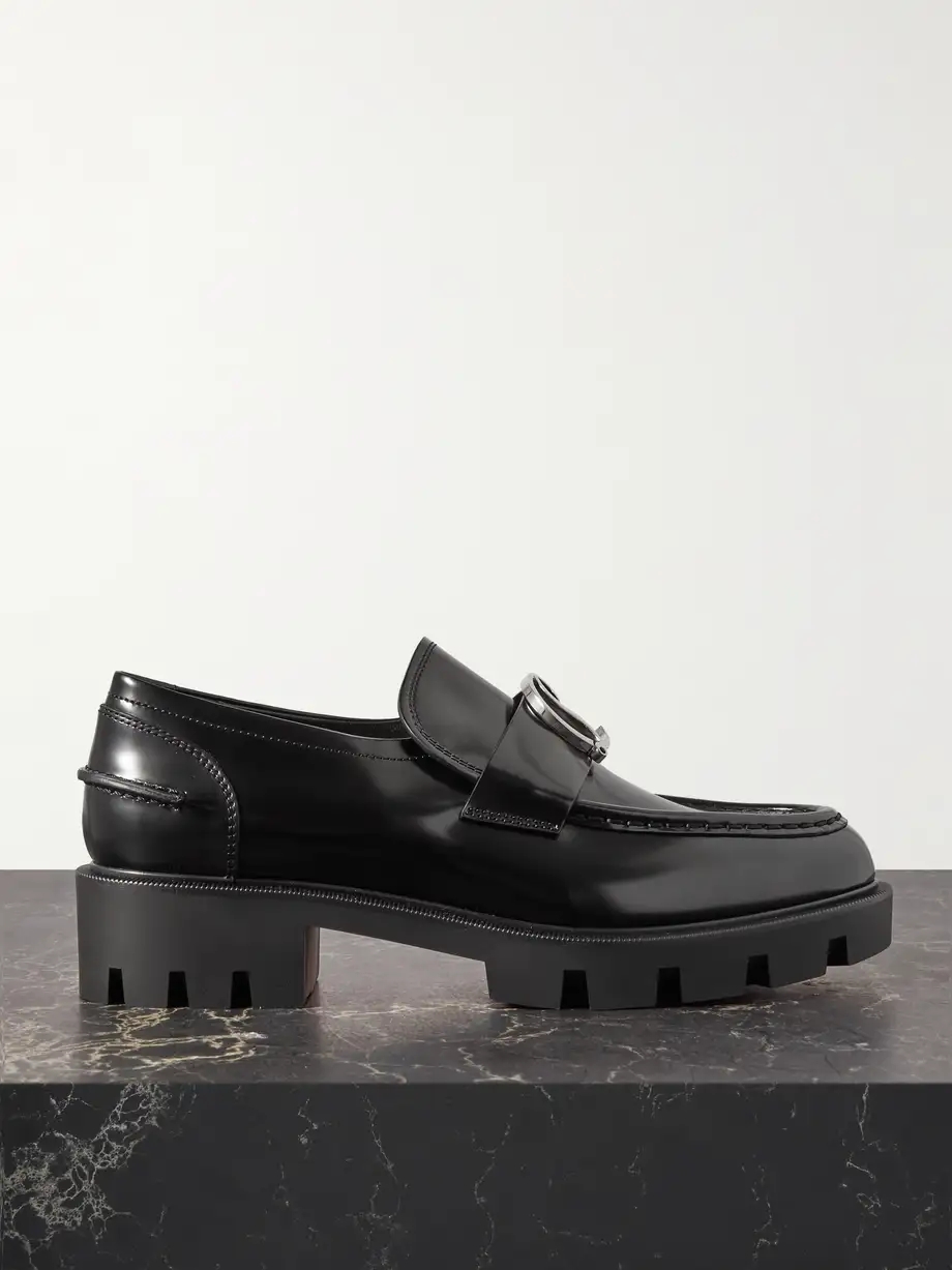 CL Moc Lug embellished glossed-leather loafers