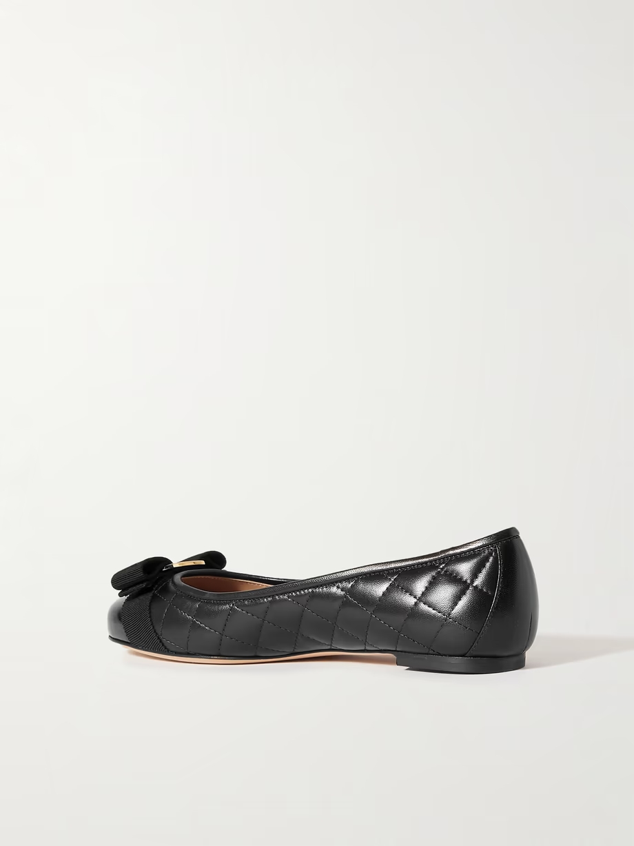 Varina bow-embellished quilted smooth and patent-leather ballet flats