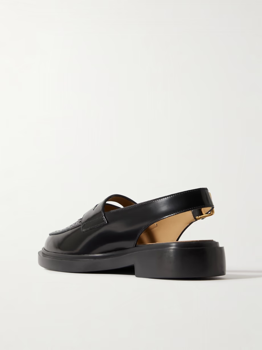 Cutout leather slingback loafers