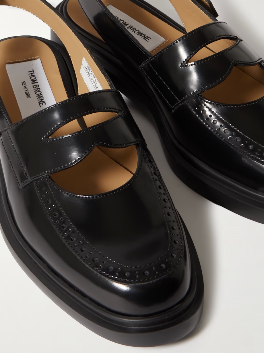 Cutout leather slingback loafers