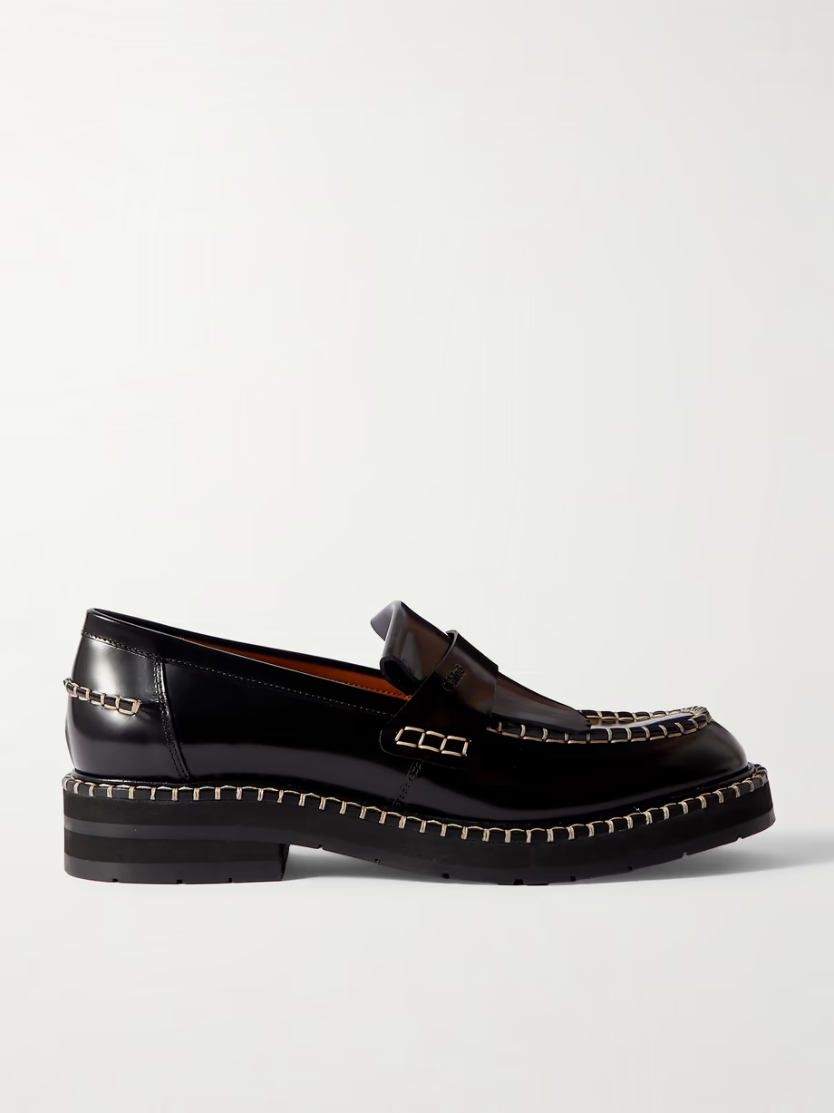 Noua fringed whipstitched leather loafers