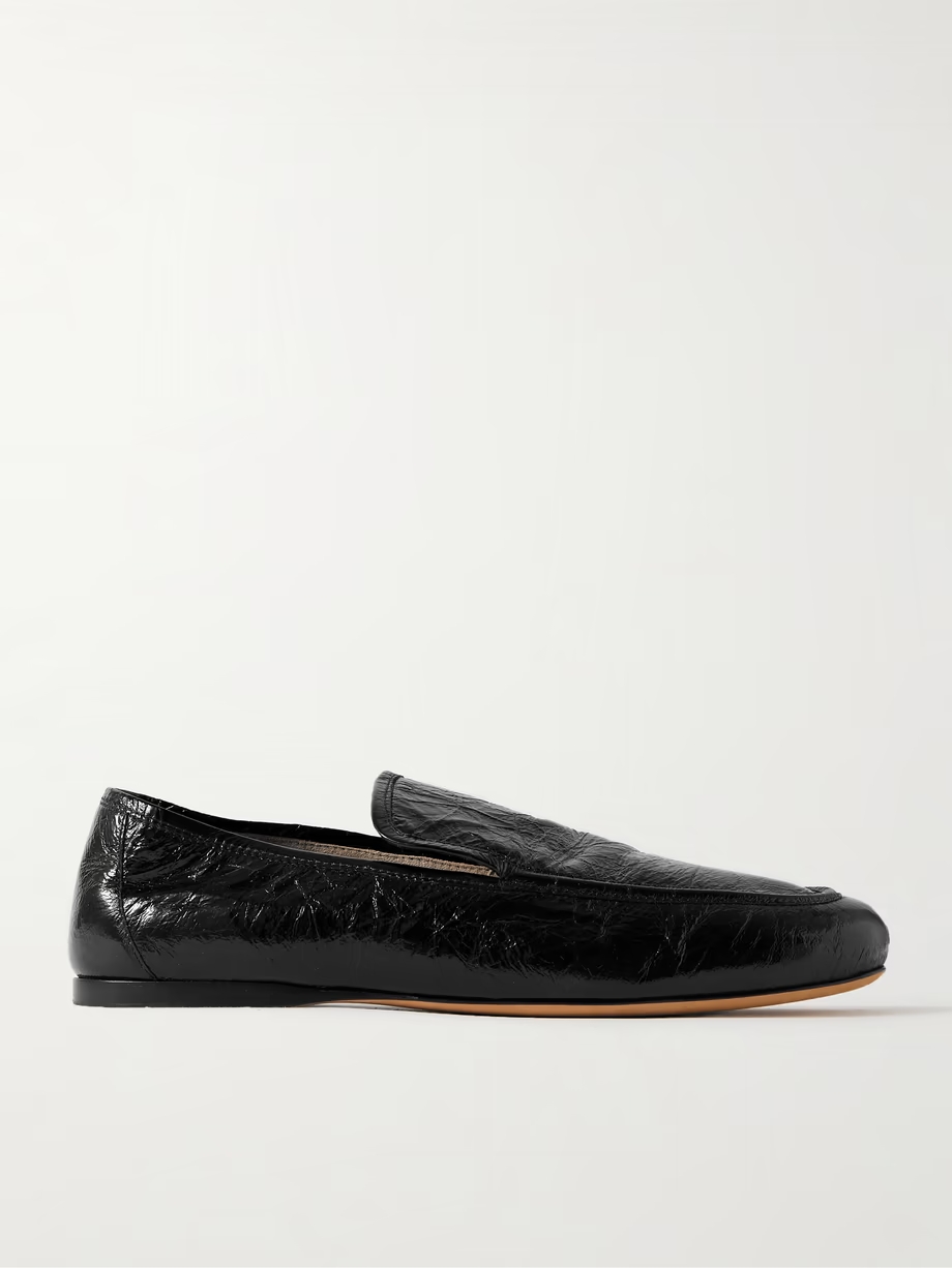 Alessio glossed textured-leather loafers