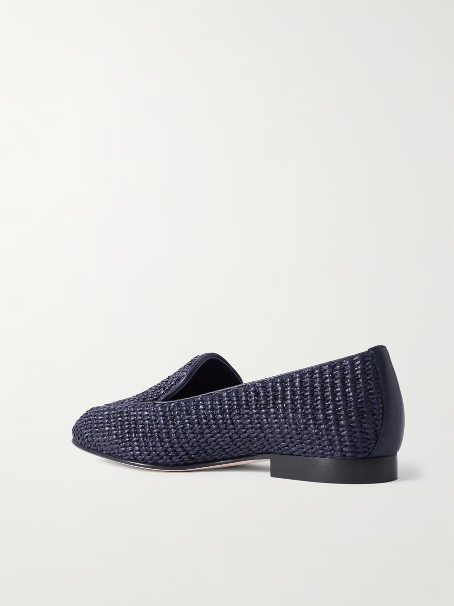 Pitakara leather-trimmed raffia loafers