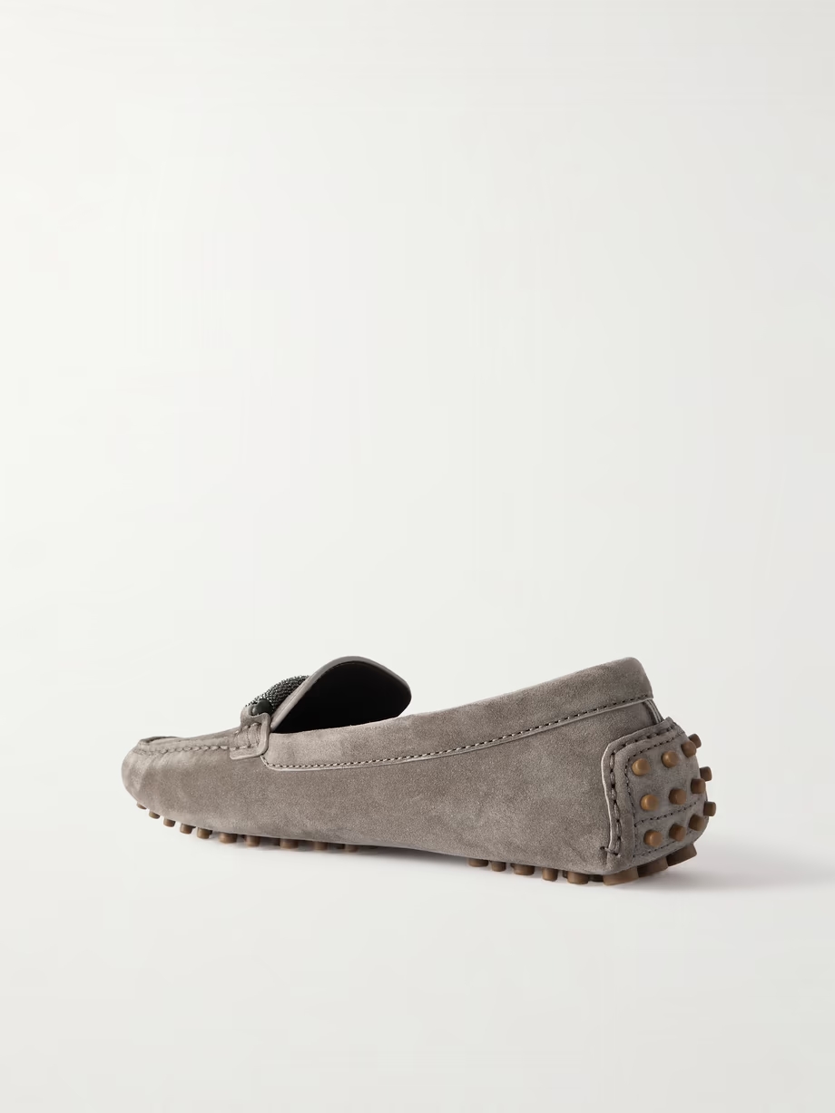 Bead-embellished suede loafers