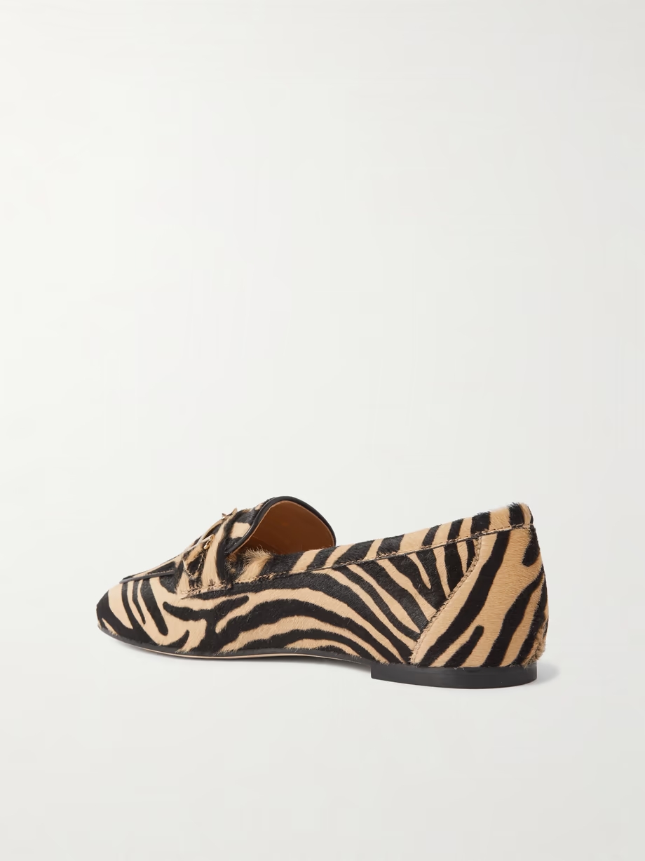 Embellished zebra-print pony hair loafers