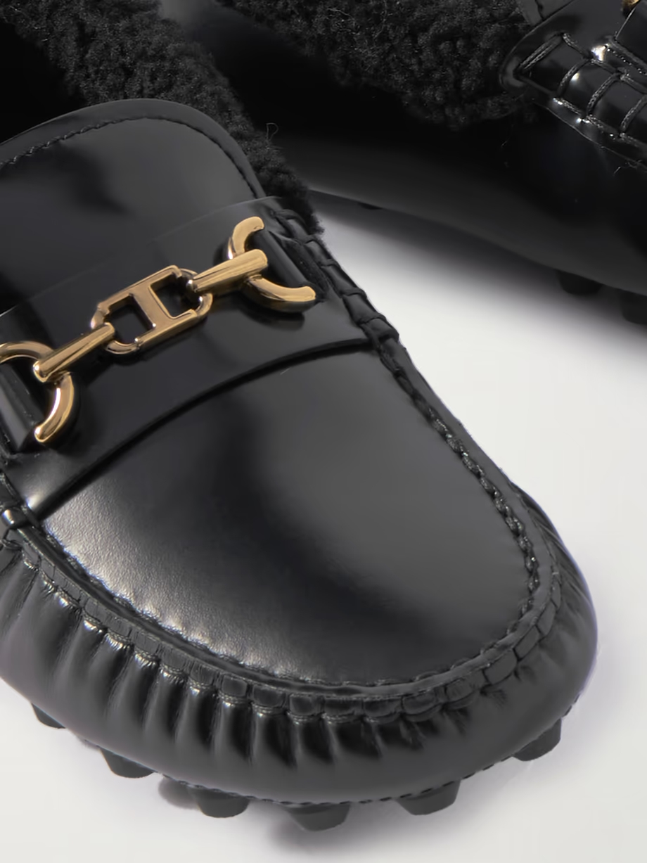 Gommino Macro embellished shearling-trimmed leather loafers Gommino Macro embellished shearling-trimmed leather loafers