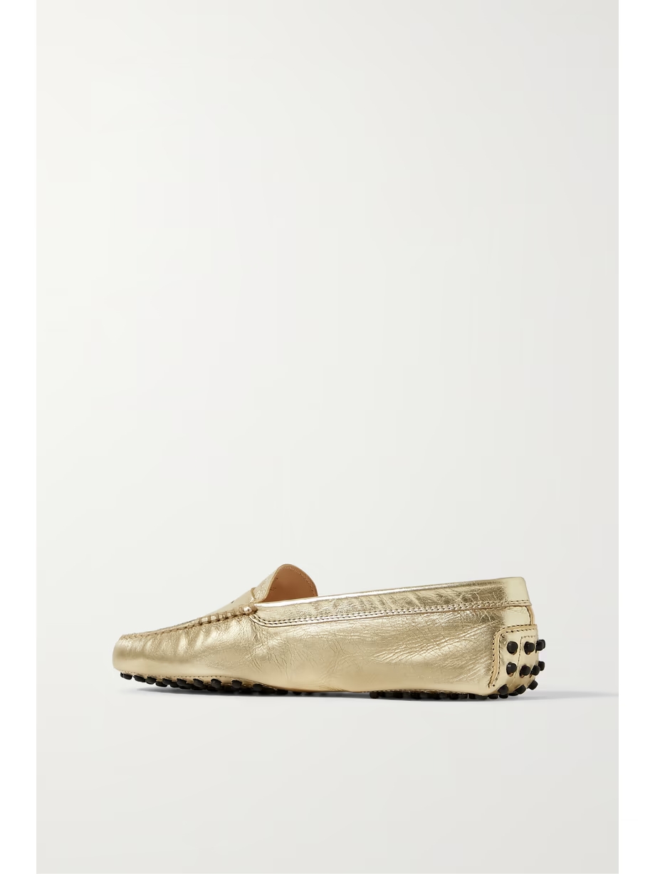 Gommino metallic textured-leather loafers