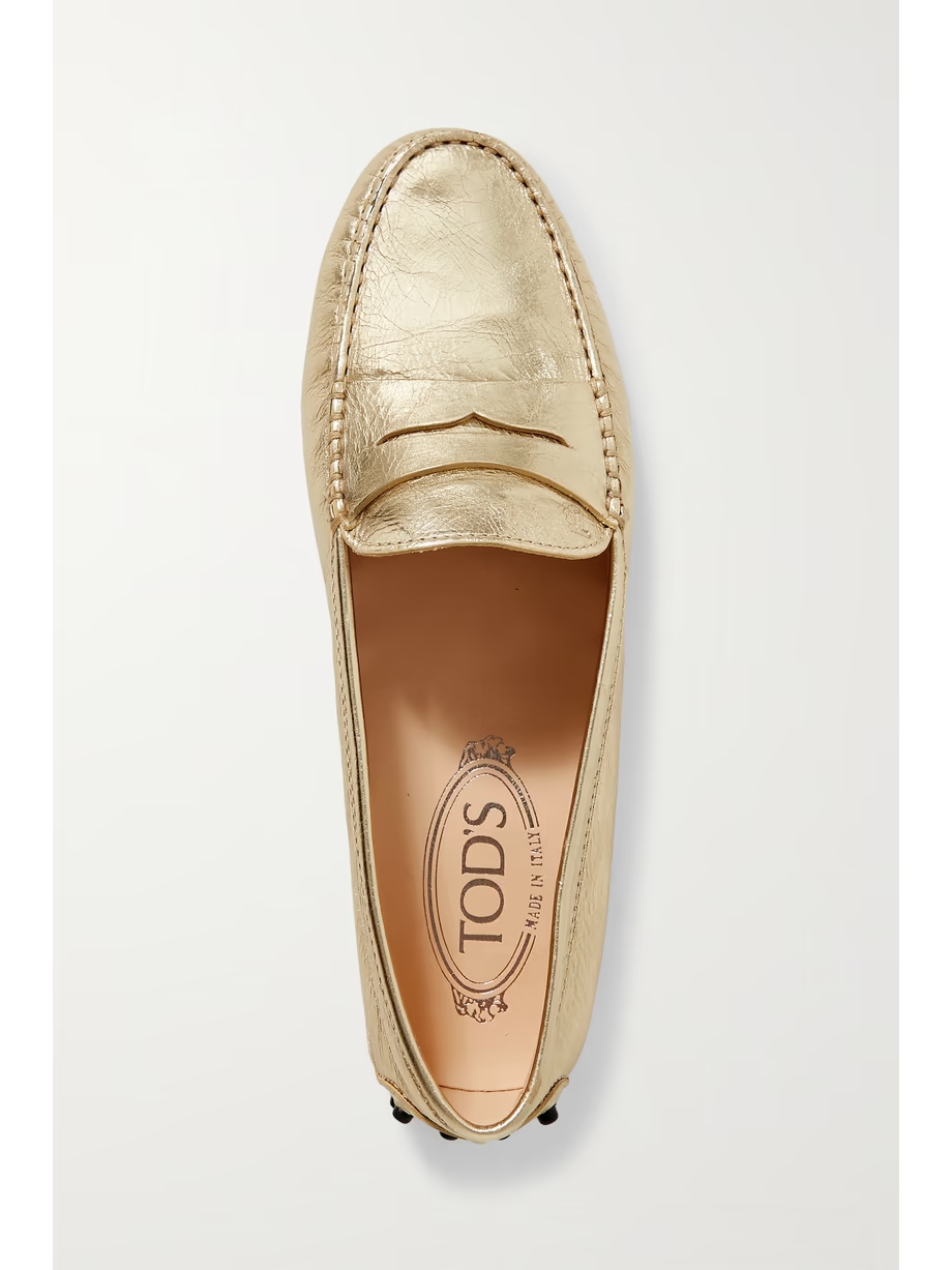 Gommino metallic textured-leather loafers