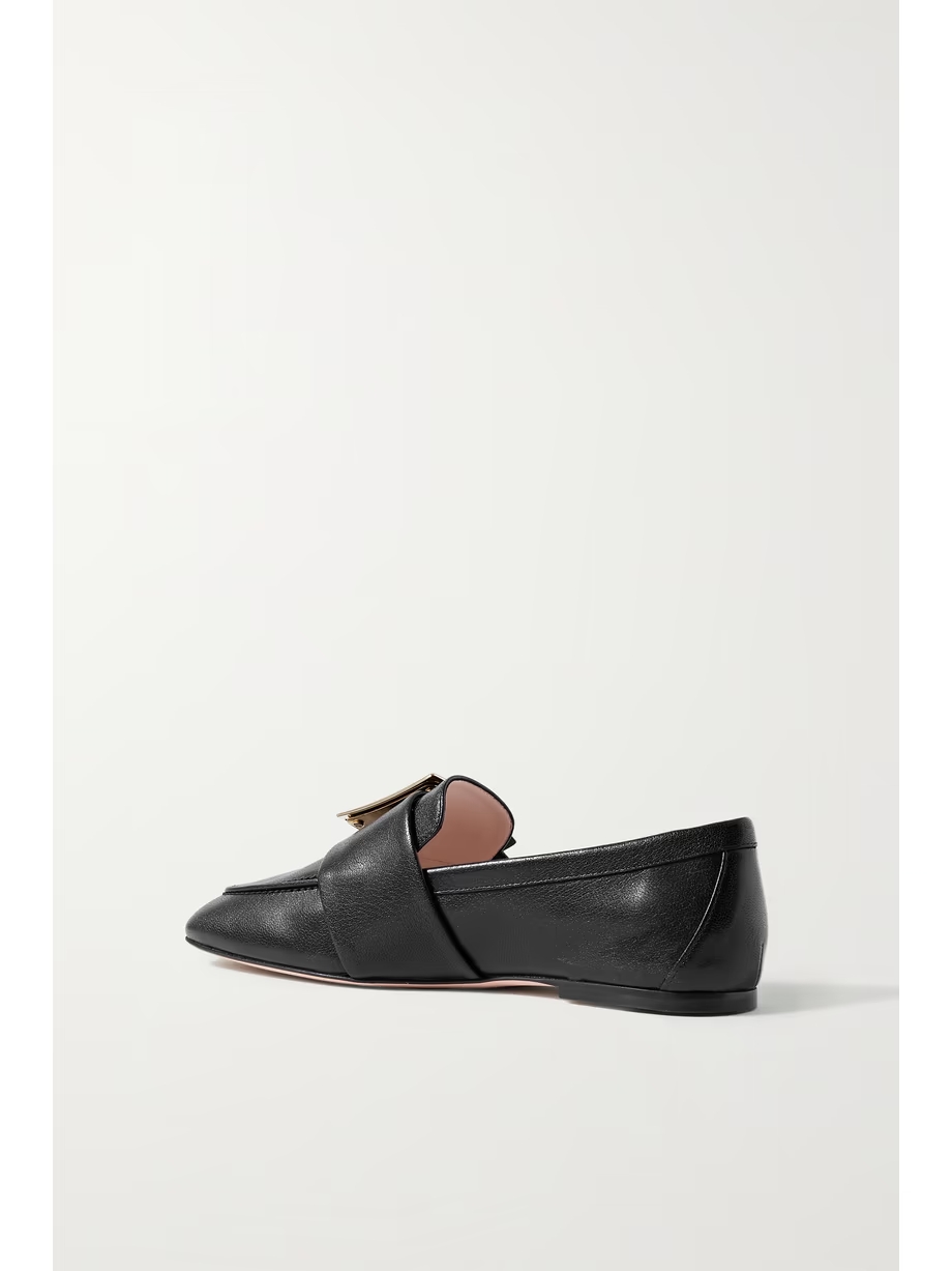 Embellished textured-leather loafers