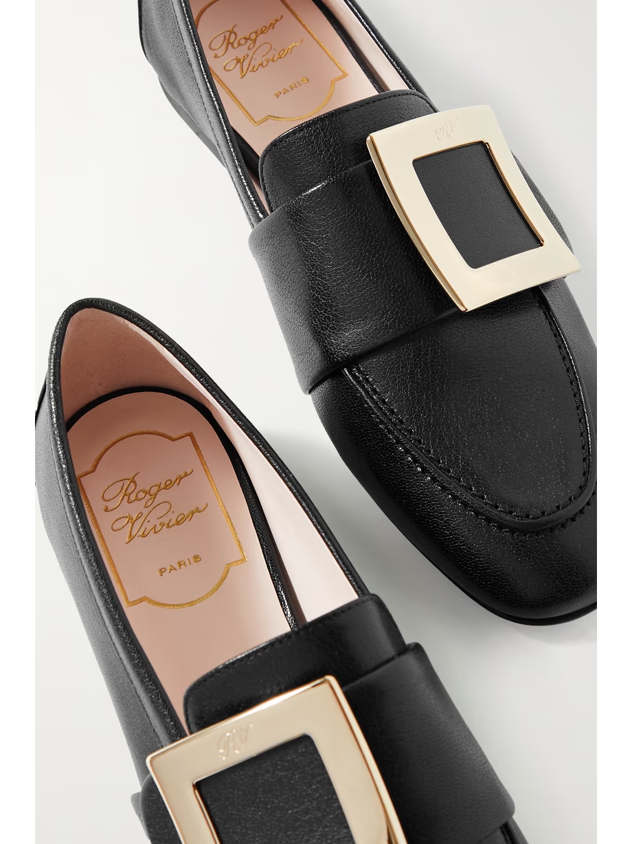 Embellished textured-leather loafers