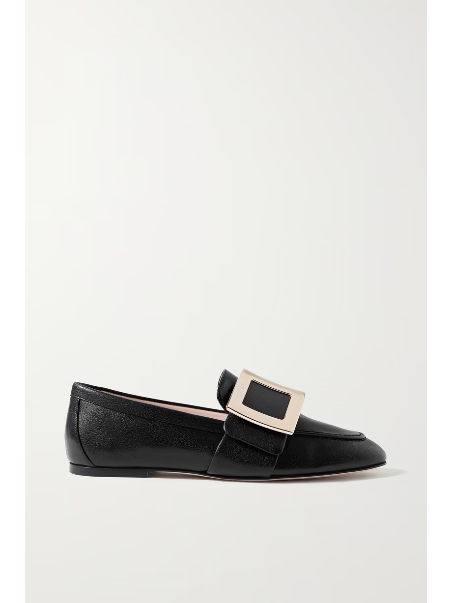 Embellished textured-leather loafers