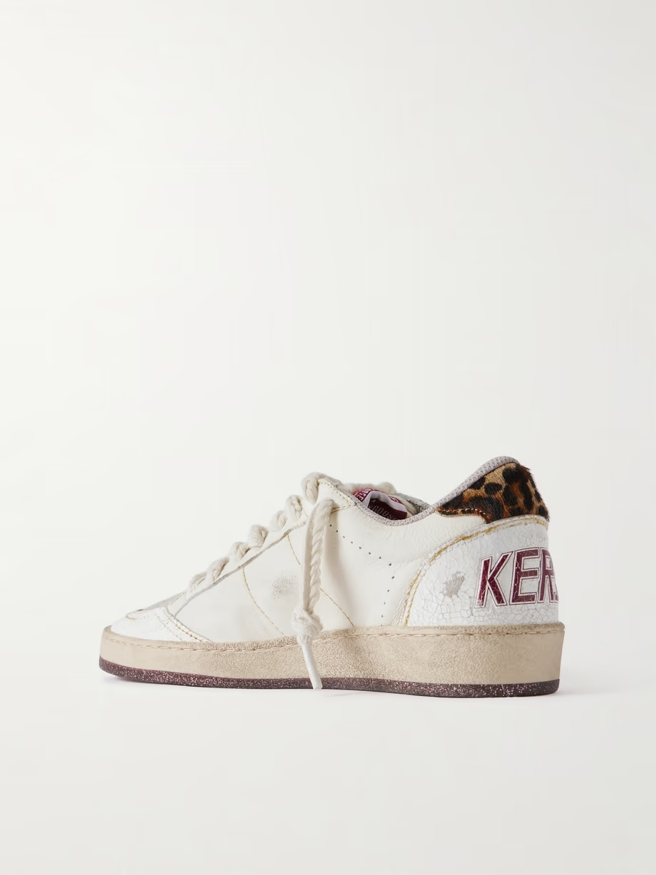 Ballstar calf hair-trimmed distressed leather and suede sneakers Ballstar calf hair-trimmed distressed leather and suede sneakers
