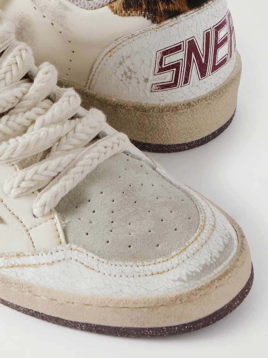Ballstar calf hair-trimmed distressed leather and suede sneakers Ballstar calf hair-trimmed distressed leather and suede sneakers