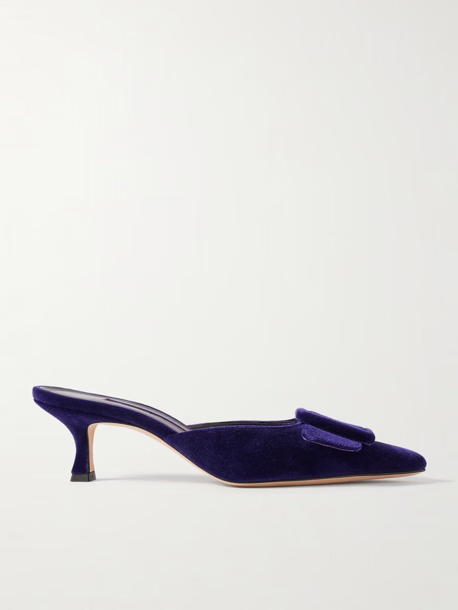 Maysale 50 buckled velvet mules