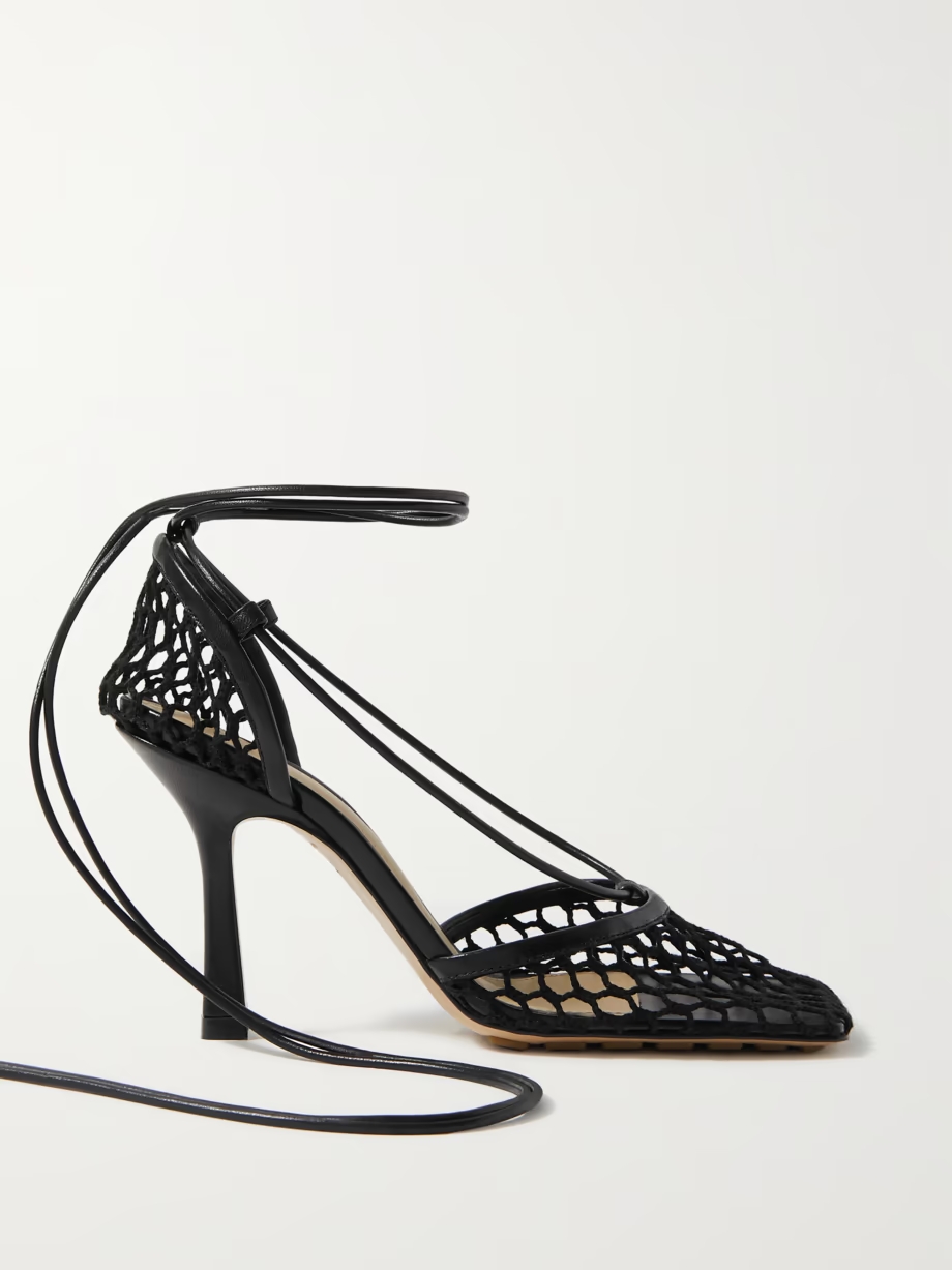 Lace-up leather-trimmed mesh pumps Lace-up leather-trimmed mesh pumps