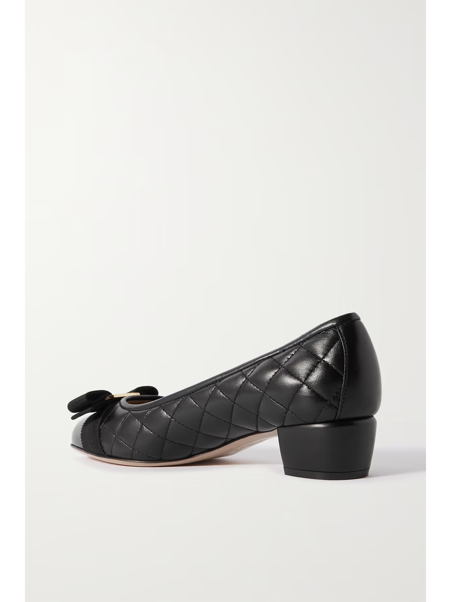 Vara Q bow-embellished quilted patent-leather pumps