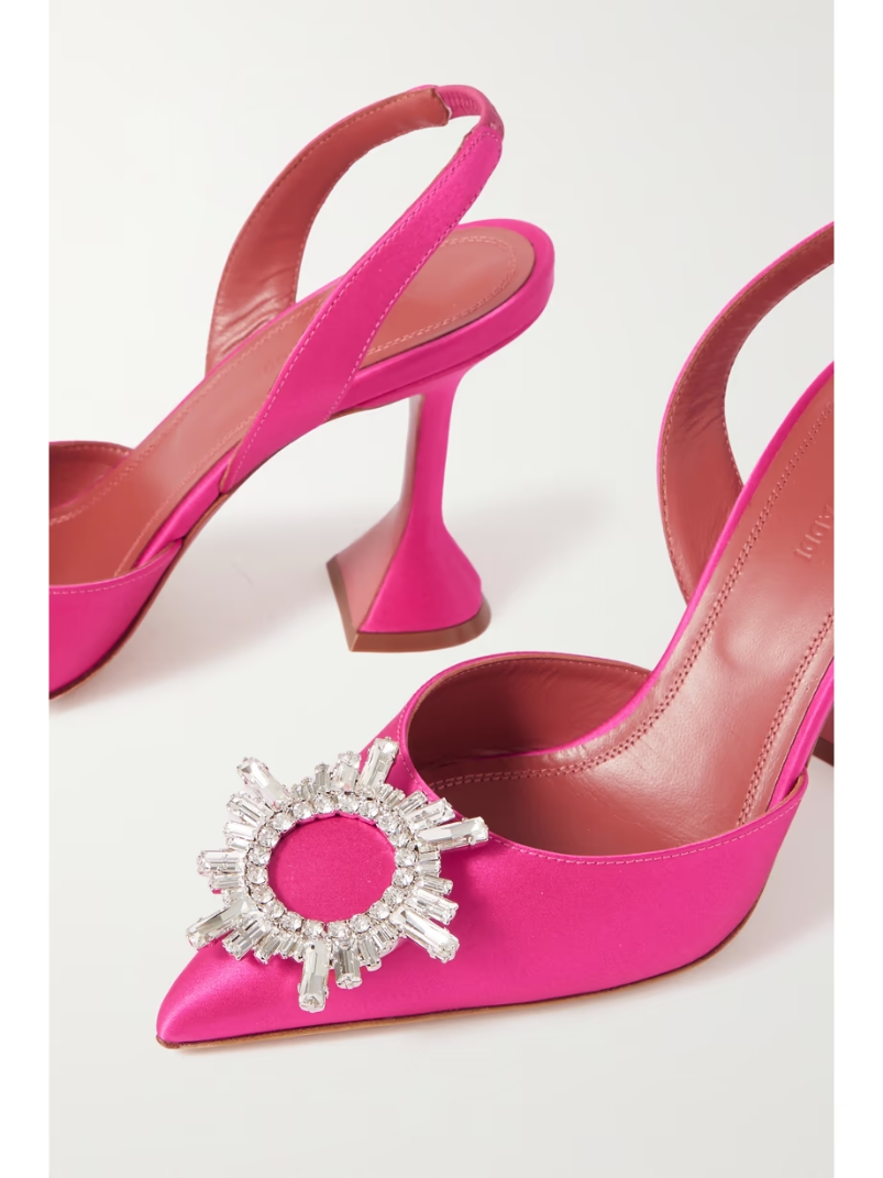 Begum Swarovski crystal-embellished satin slingback pumps