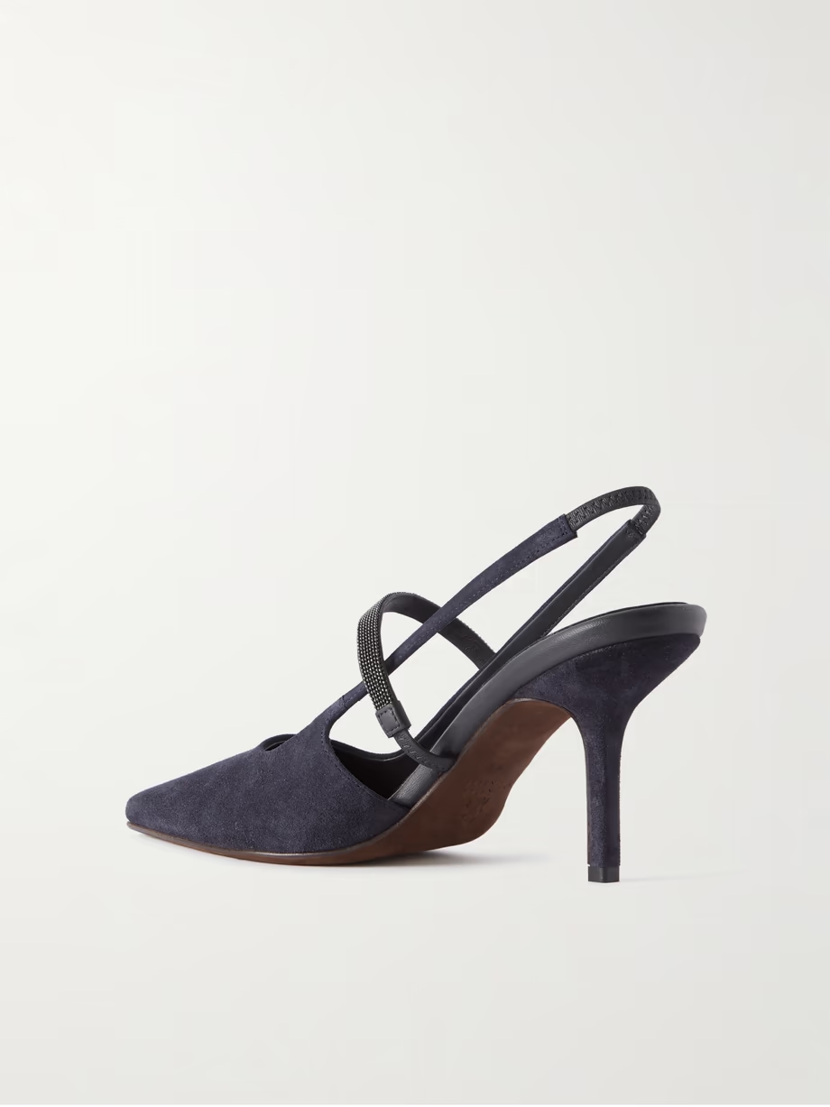 Bead-embellished suede slingback pumps Bead-embellished suede slingback pumps