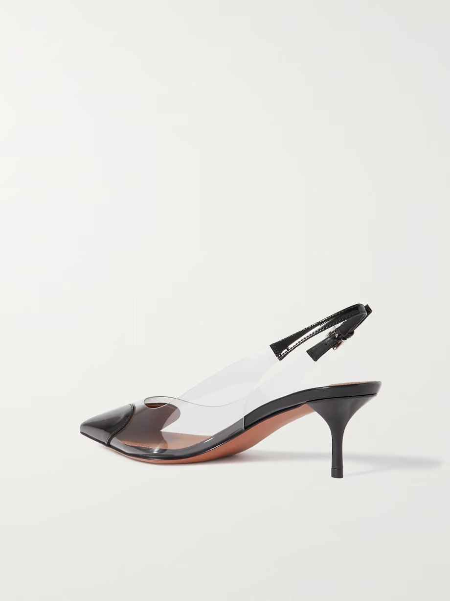 Cœur 55 PU and patent-leather slingback pumps