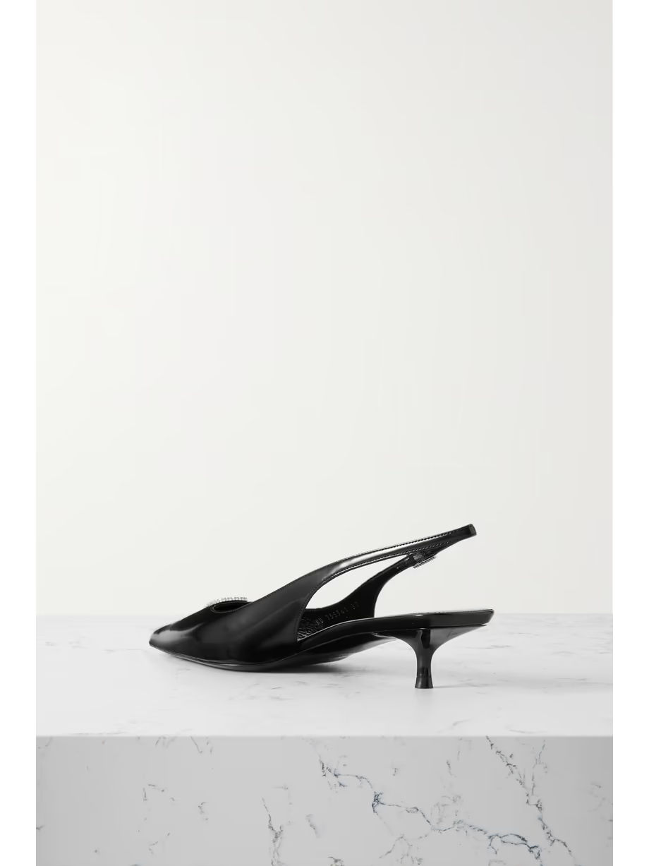 Cherish crystal-embellished glossed-leather slingback pumps Cherish crystal-embellished glossed-leather slingback pumps