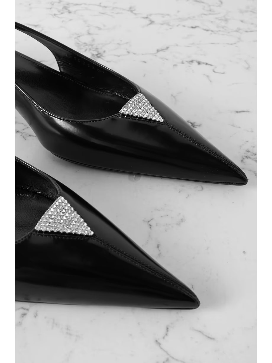 Cherish crystal-embellished glossed-leather slingback pumps Cherish crystal-embellished glossed-leather slingback pumps