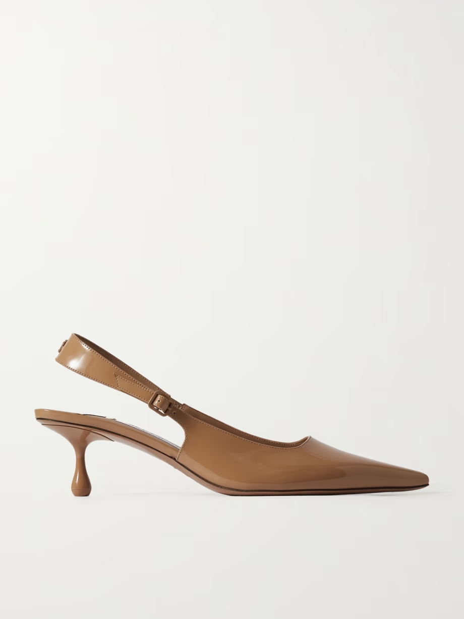 Amel 50 logo-embellished patent-leather slingback pumps