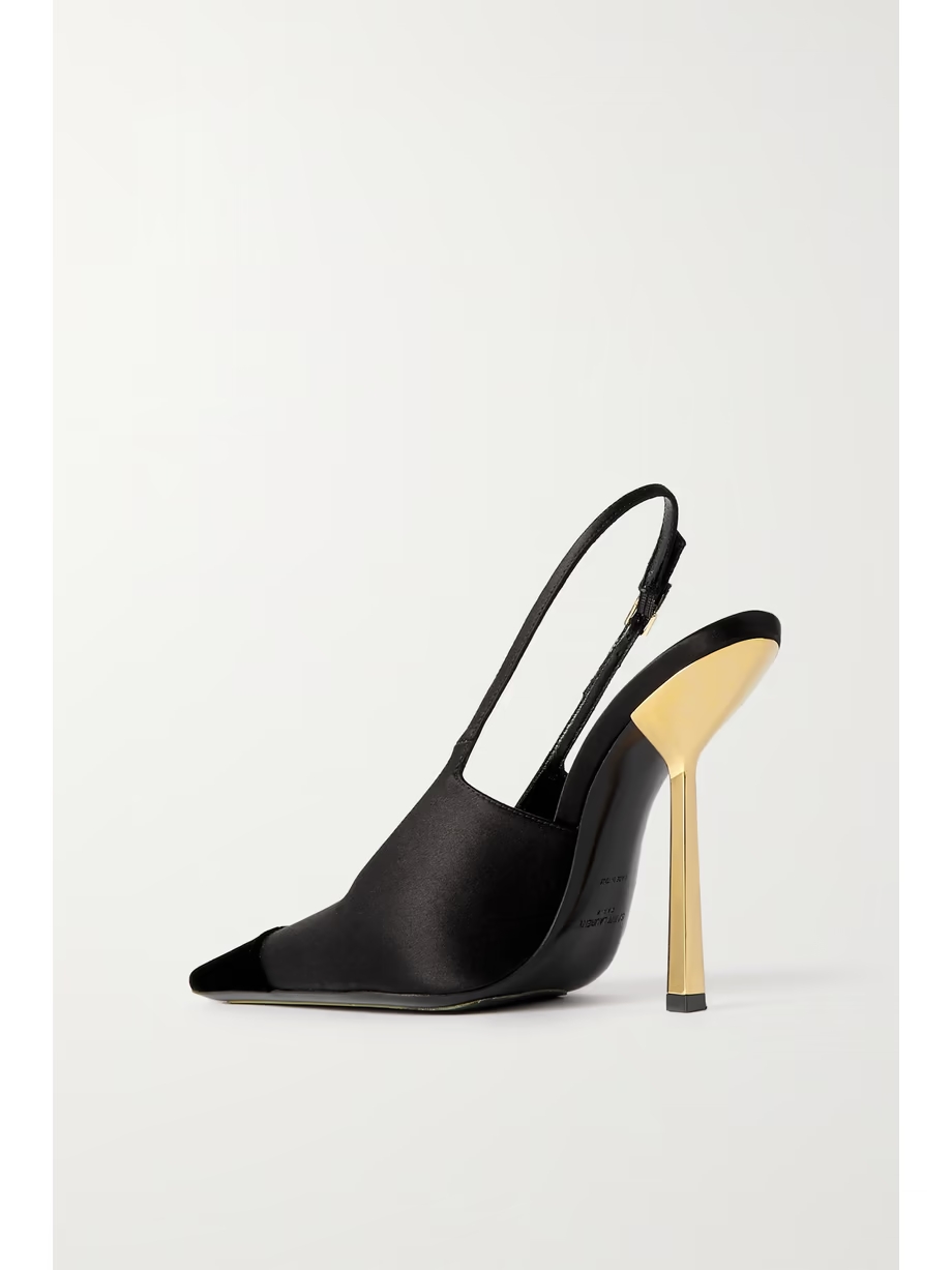 Ines velvet-trimmed satin slingback pumps