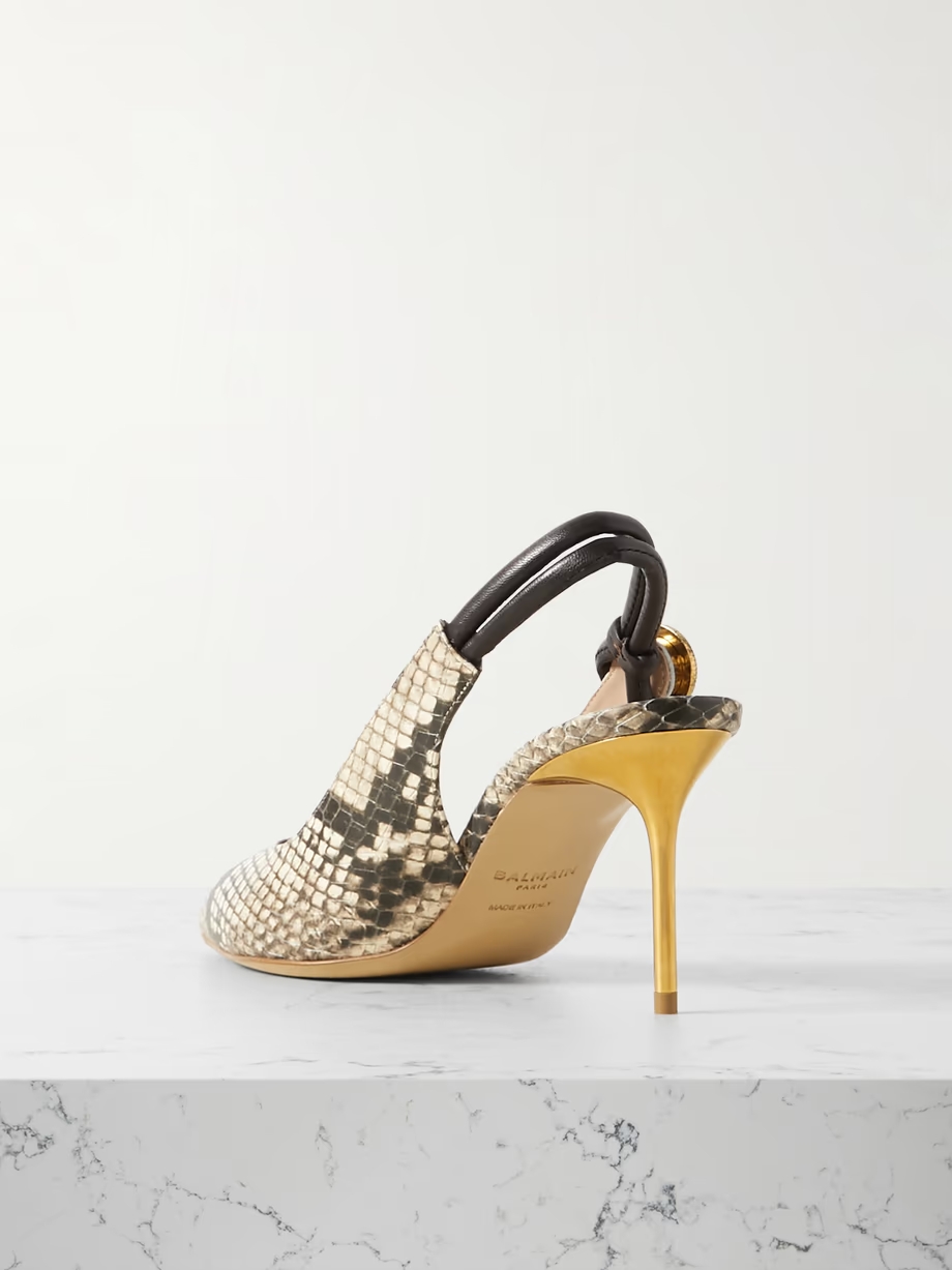 Alma embellished snake-effect leather slingback pumps