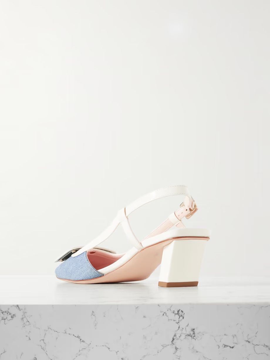 Belle Vivier patent-leather and denim slingback pumps