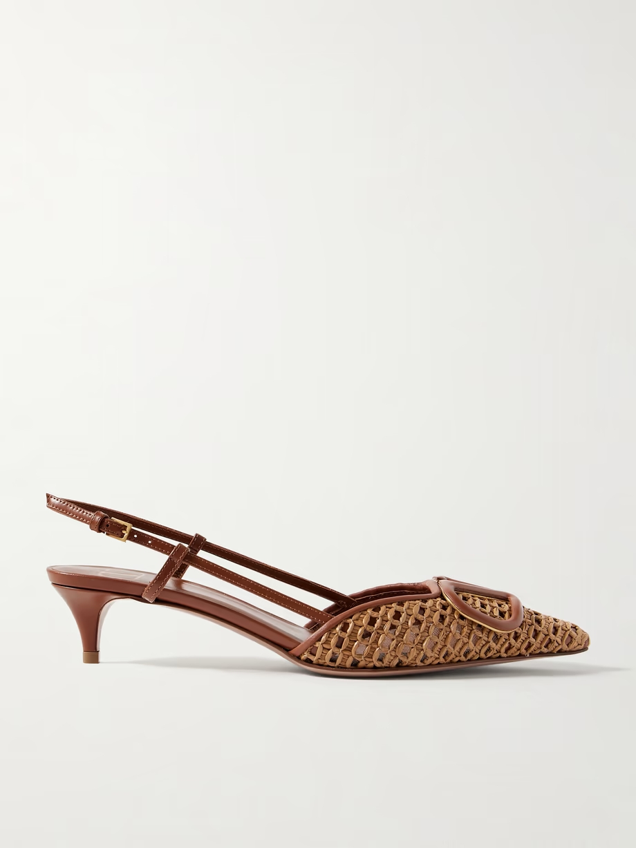 VLOGO 40 embellished leather-trimmed raffia slingback pumps