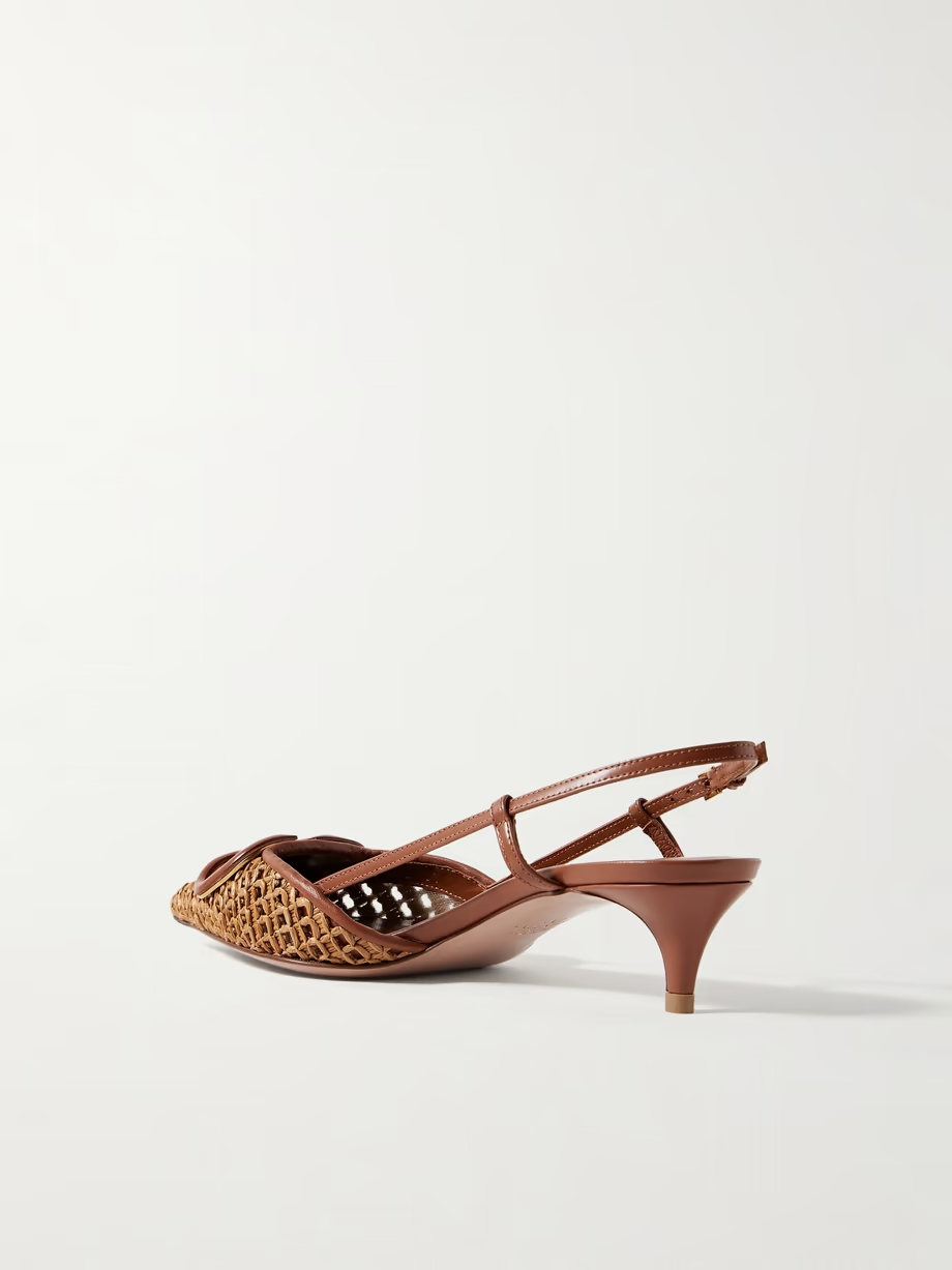 VLOGO 40 embellished leather-trimmed raffia slingback pumps