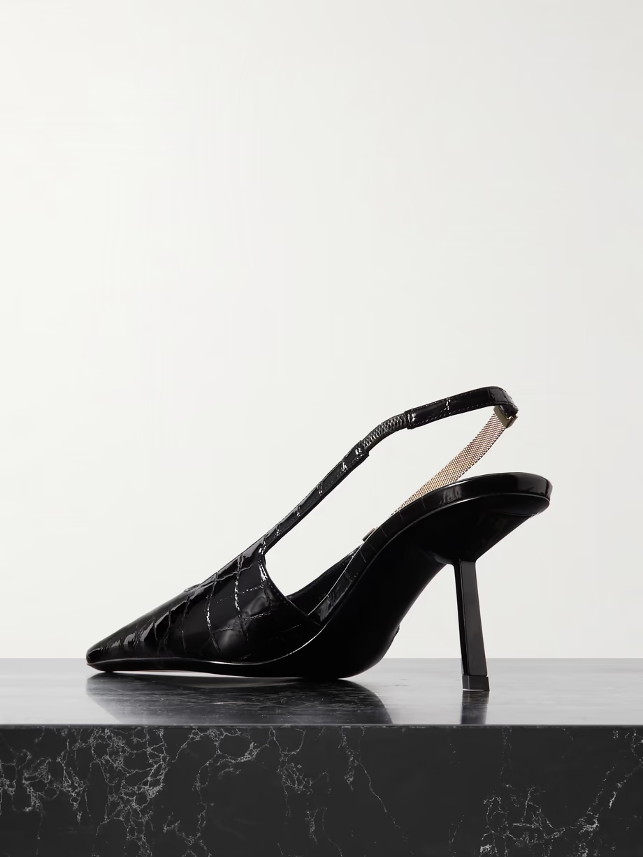 Blake embellished croc-effect leather slingback pumps