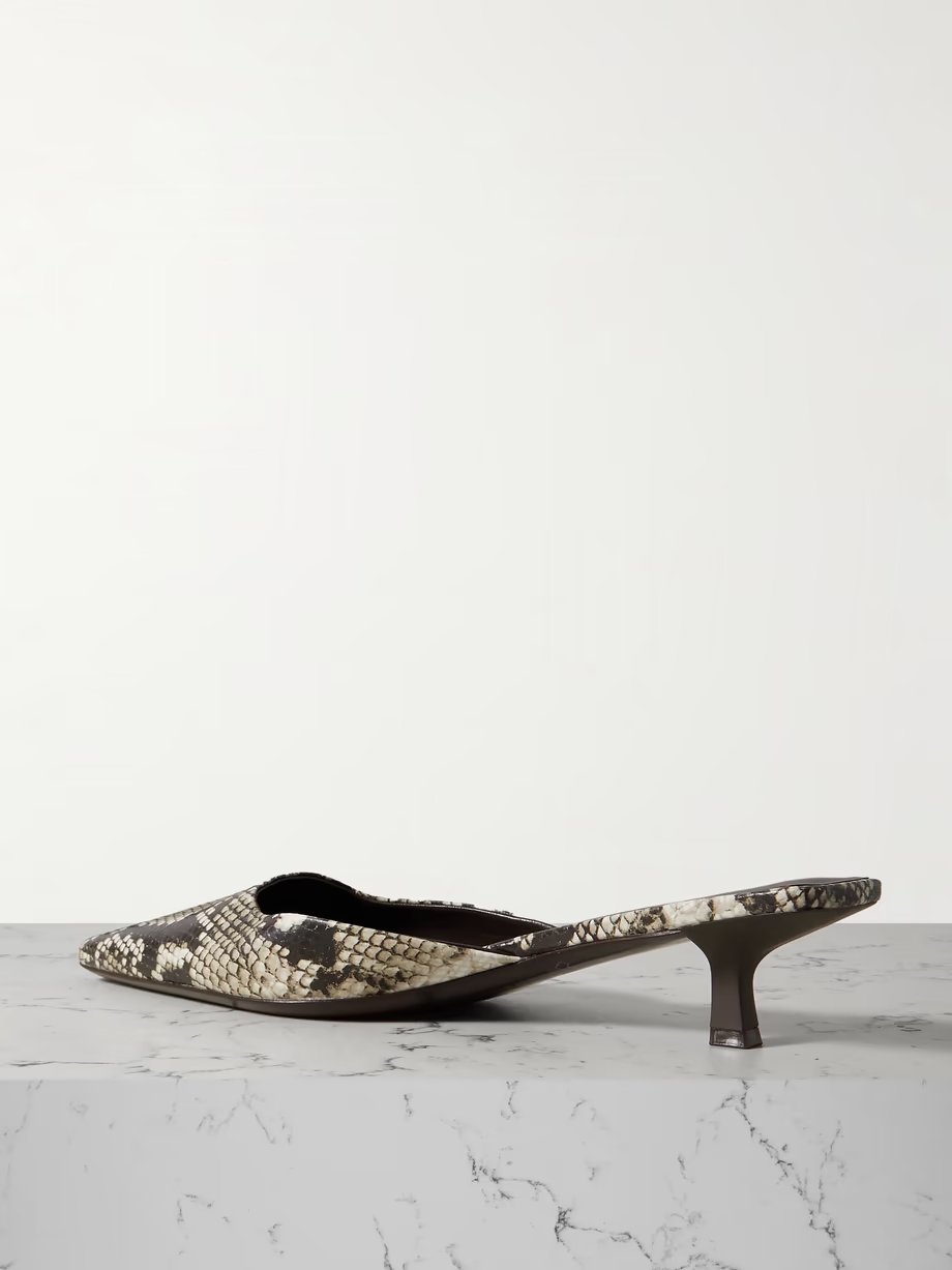 Mira snake-effect leather mules