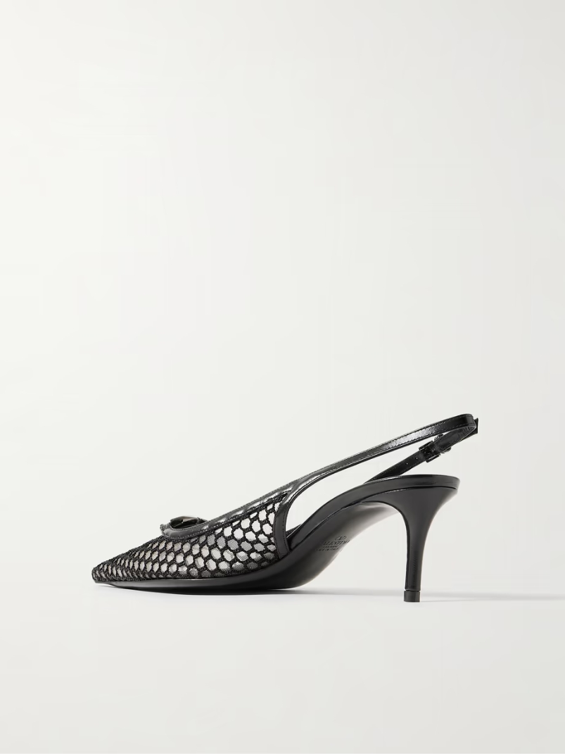 VLOGO Moon 60 embellished leather-trimmed fishnet and mesh slingback pumps