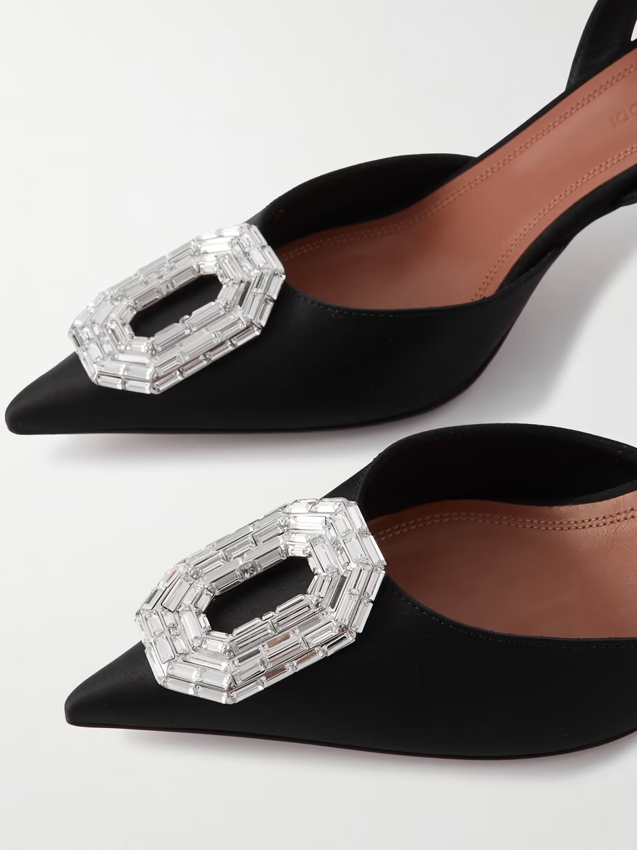 Camelia crystal-embellished satin slingback pumps