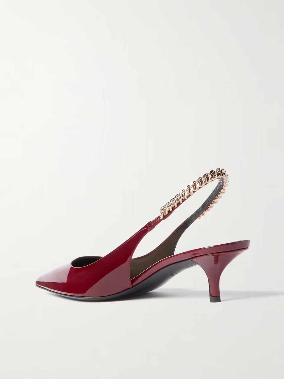 Signoria embellished patent-leather slingback pumps