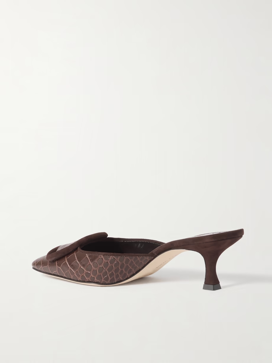 Maysalebi 50 suede-trimmed croc-effect leather mules