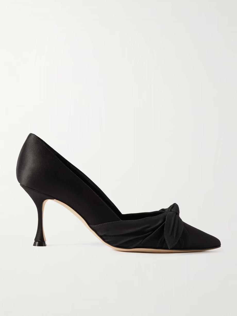 Terka 70 bow-embellished poplin-trimmed satin pumps