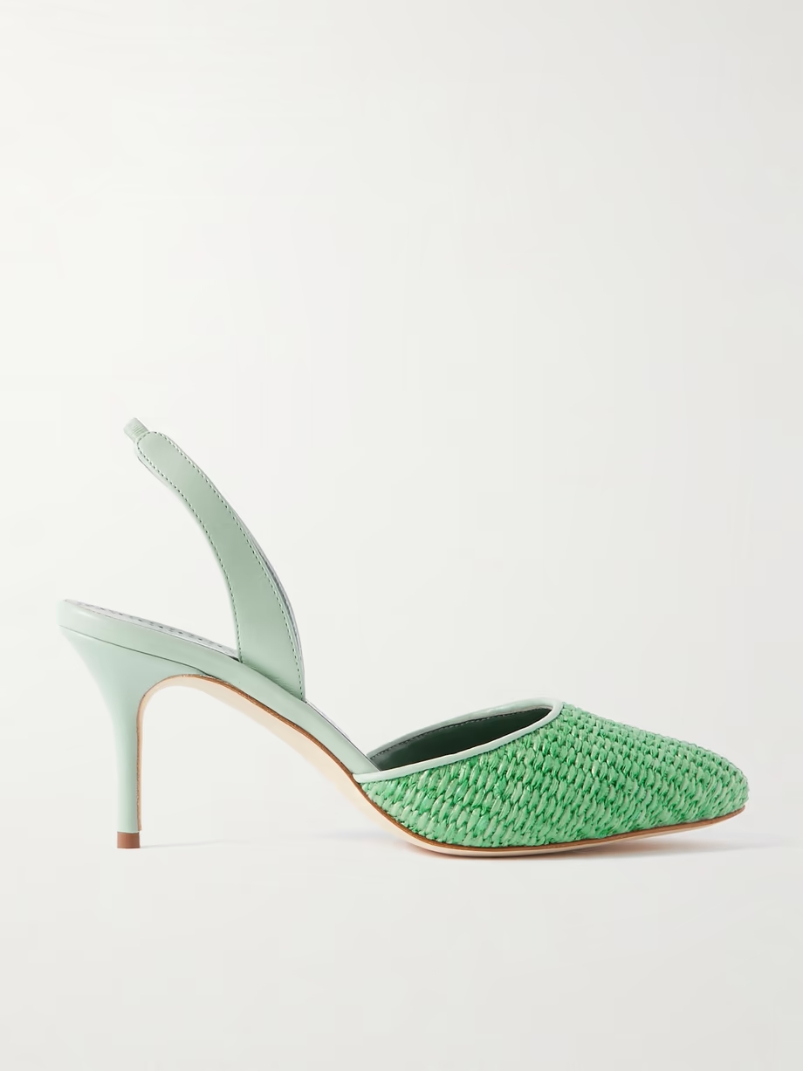 Casam 70 leather and raffia slingback pumps