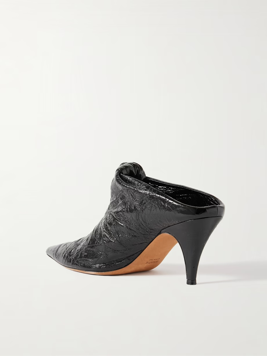 Rowan knotted crinkled-leather mules