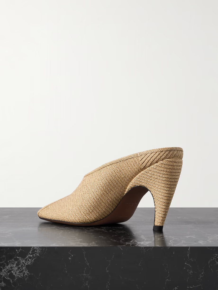 Spike woven raffia pumps