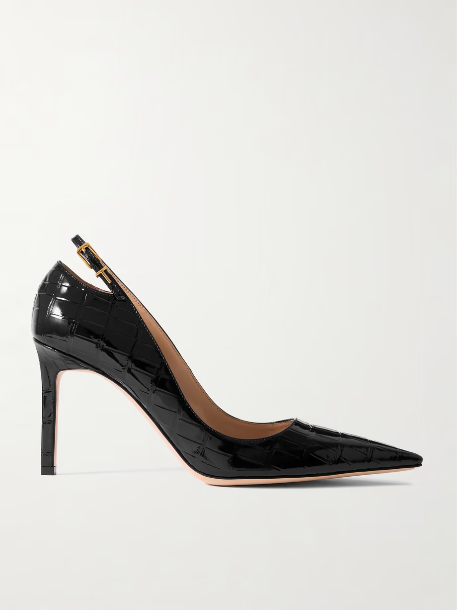 Angelina croc-effect leather point-toe pumps Angelina croc-effect leather point-toe pumps