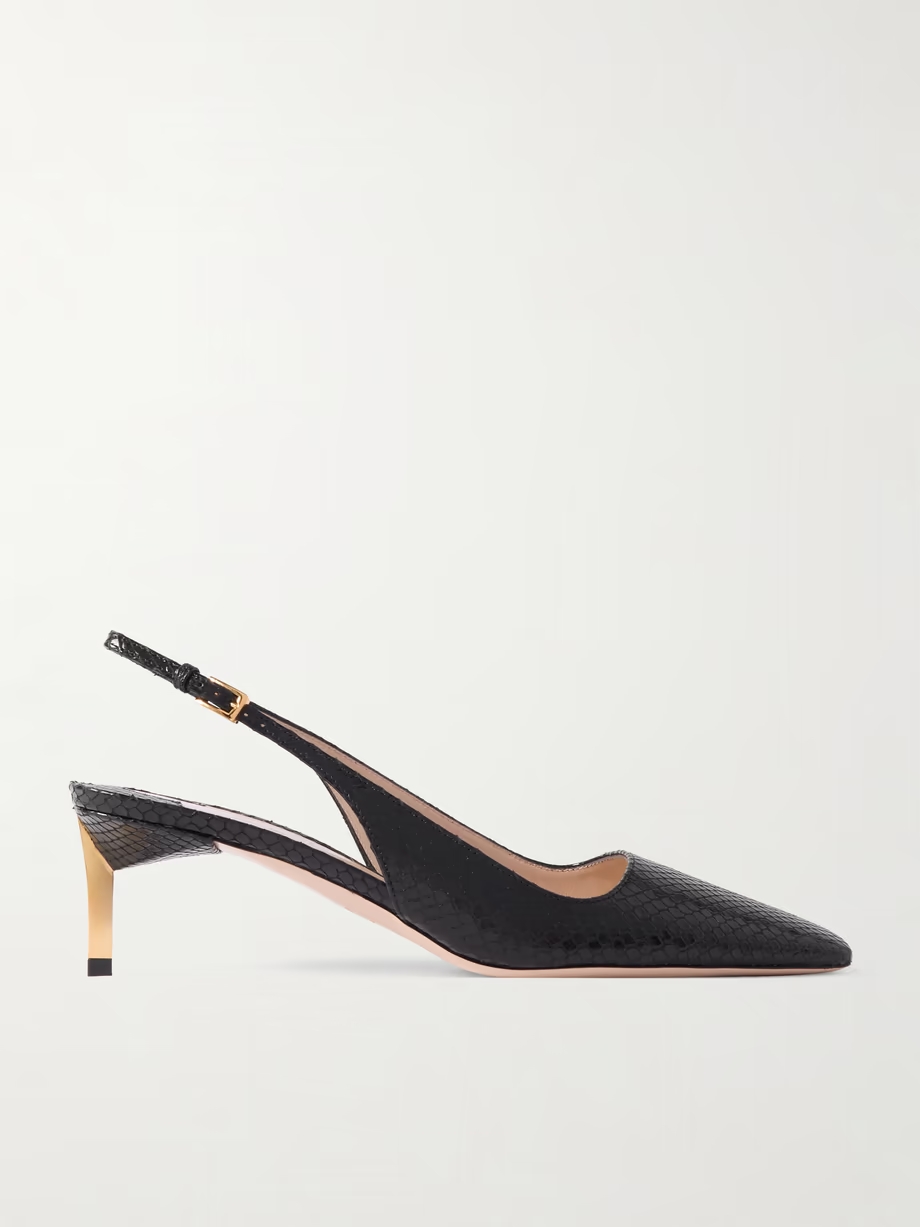 Snake-effect leather slingback pumps Snake-effect leather slingback pumps
