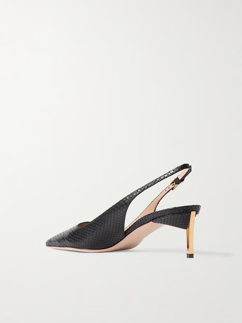 Snake-effect leather slingback pumps Snake-effect leather slingback pumps